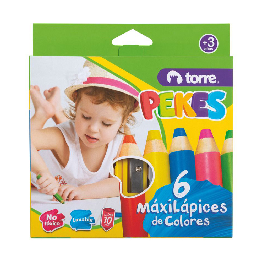 Set 6 Lápices Colores Pekes + Sacapuntas Torre