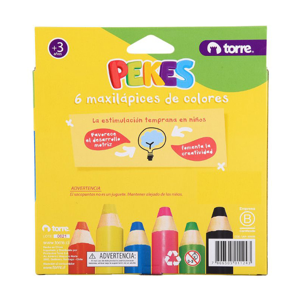Set 6 Lápices Colores Pekes + Sacapuntas Torre - Imagen 3