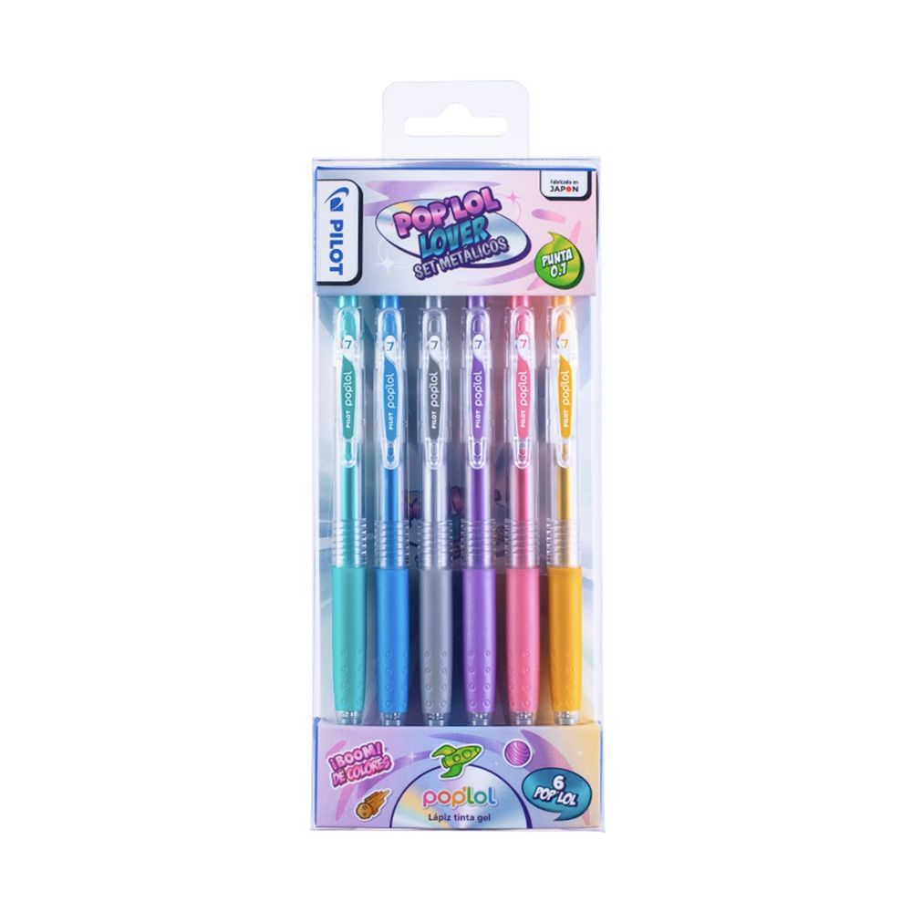 Set 6 Bolígrafos Gel Pop´lol Metálicos 0.7 mm Pilot