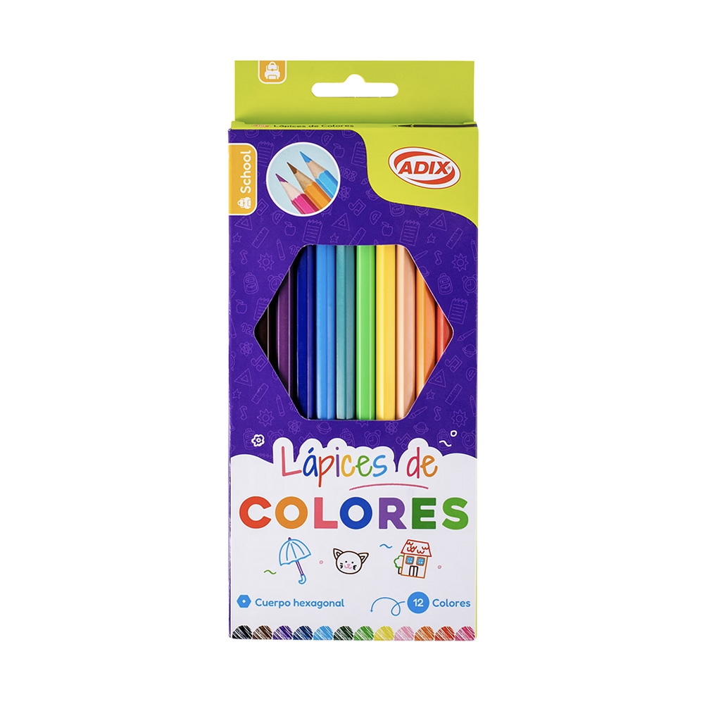 Set 12 Lápices de Colores Hexagonal Adix
