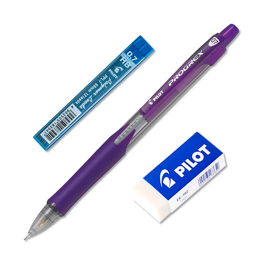 Lápiz Mecánico Progrex Violeta + minas 0.7mm + Goma de Borrar Pilot - Imagen 2